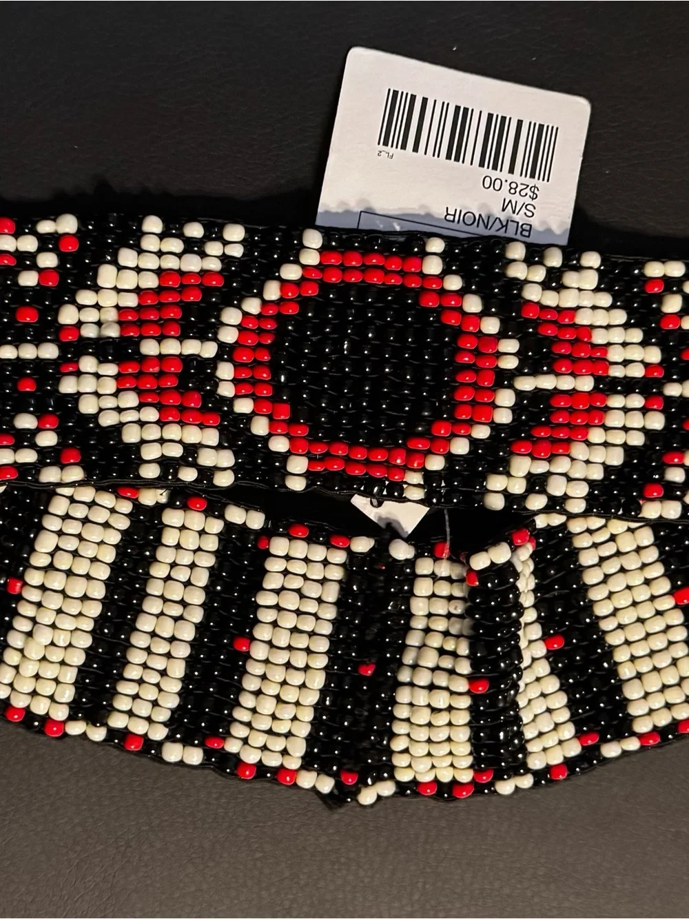 Anthropologie Black, Red & White Beaded Waist Belt